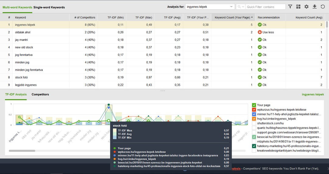 Szoftveres TF-IDF analízis